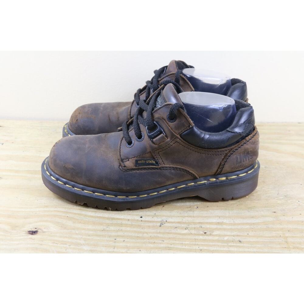 Doc Martens Mens 7 Brown Leather Industrial Steel Toe Vintage England View Photo
